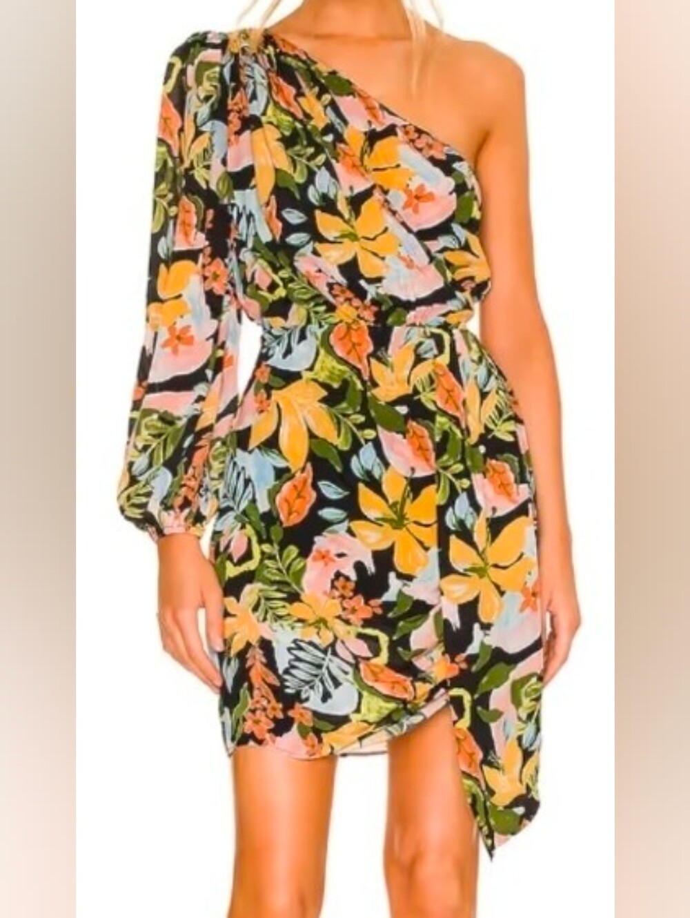 SAYLOR Nazila Black Floral Print with Green Leaves Mini Dress Size M